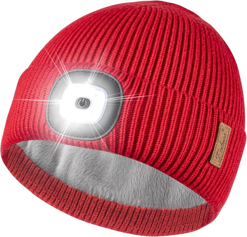 Etsfmoa Store Unisex Hat with Light,Fleece Lined Beanie Warm Knit Hat,Gifts for Men Women,Rechargeable LED Cap - Image 1
